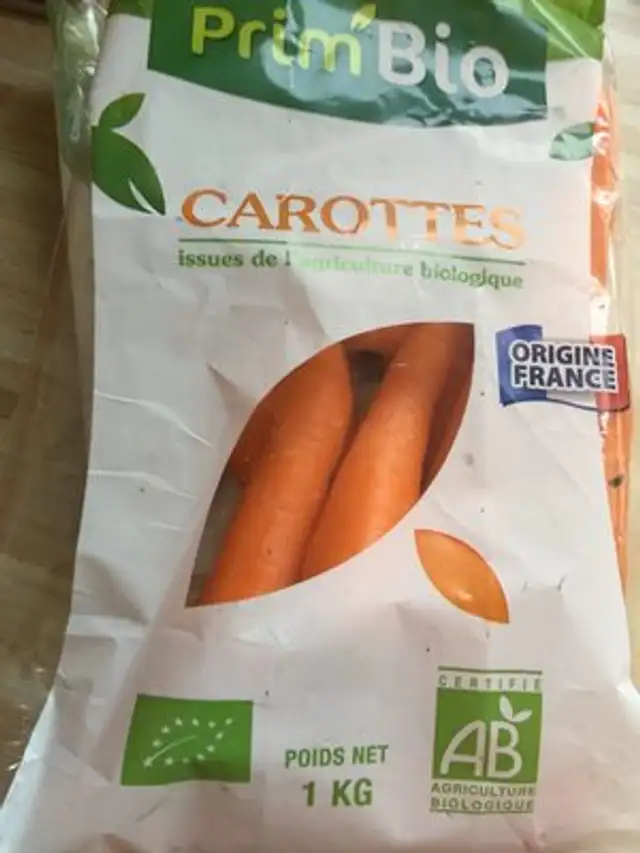 Carottes - Issues de l'agriculture biologique, origine France ingredients label