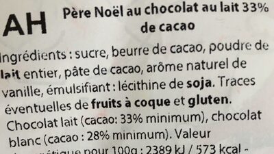 Pere Noel au chocolat au lait 33% de cacao ingredients label