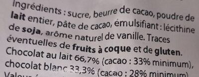 Chocolat sucette ingredients label