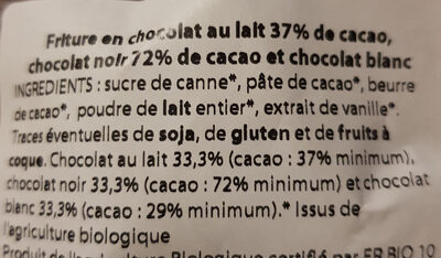 Friture en chocolat ingredients label