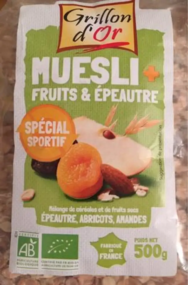 Muesli + Fruits & Épautre front packaging