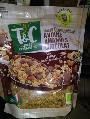 Müesli croustillant avoine amandes chocolat front packaging