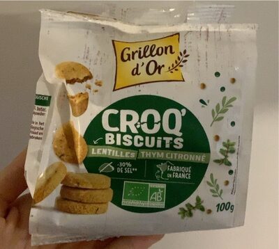 Croq’ biscuits lentilles thym citronné front packaging