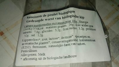 Saucisson ingredients label