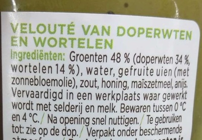 Le Velouté Petits pois Carottes ingredients label