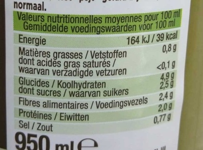 Le Velouté Petits pois Carottes nutrition facts table