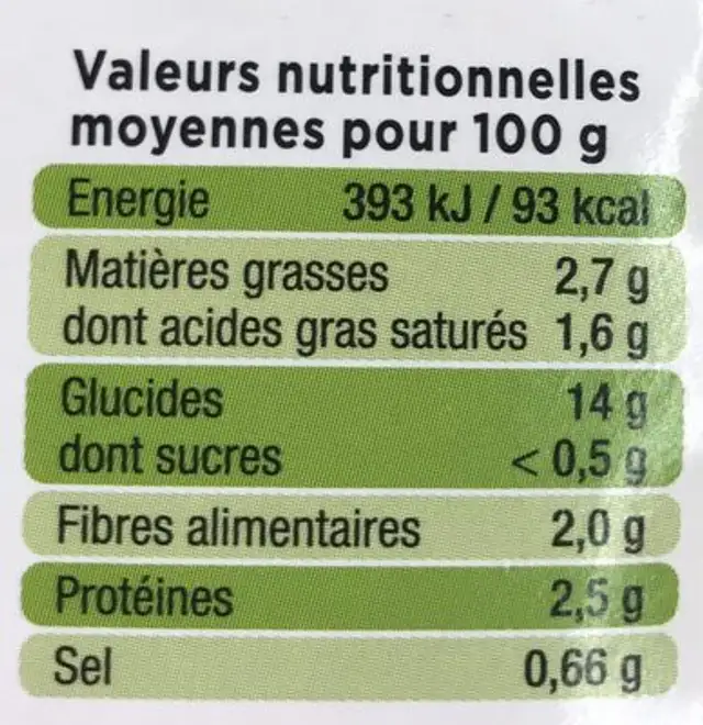 Bq.puree Marron 2X180 Cre, nutrition facts table