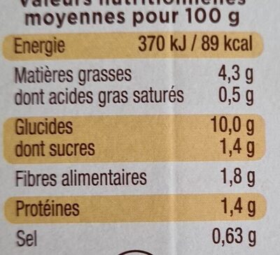 Purée provençale nutrition facts table