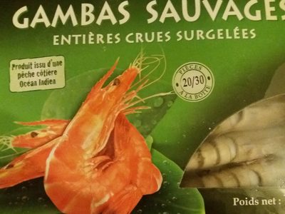 Gambas sauvages entieres crues surgelees front packaging