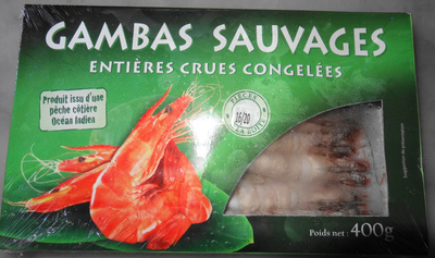 Gambas sauvages, entières crues, congelées   front packaging