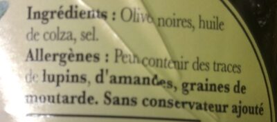 Olives noires façon Grèce ingredients label