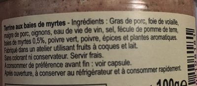 Terrine aux baies de myrtes ingredients label