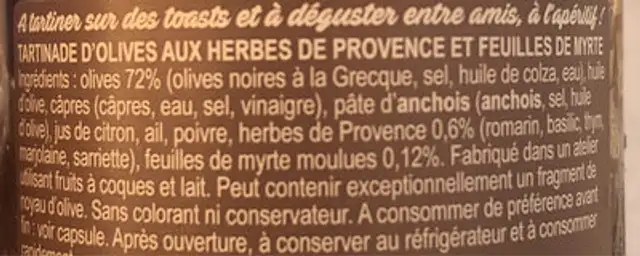 Corsica’Tapas ingredients label