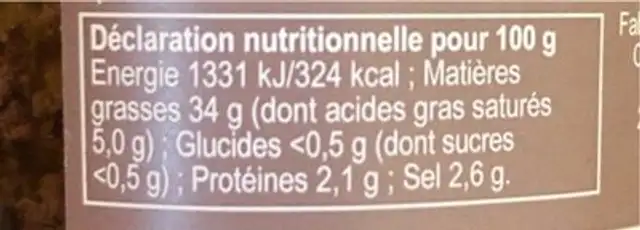 Corsica’Tapas nutrition facts table