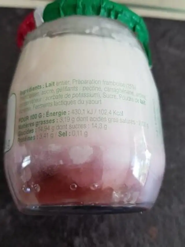 Yaourt à la framboise nutrition facts table