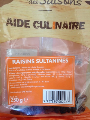 Raisins Sultanines  front packaging