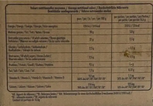 Petit Croc’lait nutrition facts table