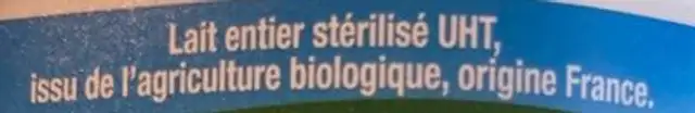 Lait Bio, Entier, stérilisé UHT ingredients label