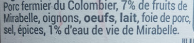 Pâté de campagne aux mirabelles ingredients label
