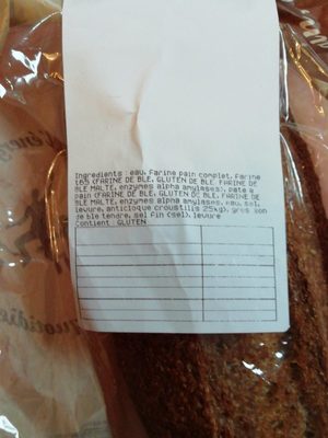 Pain au son ingredients label