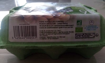 L'oeuf bio Confiance ingredients label