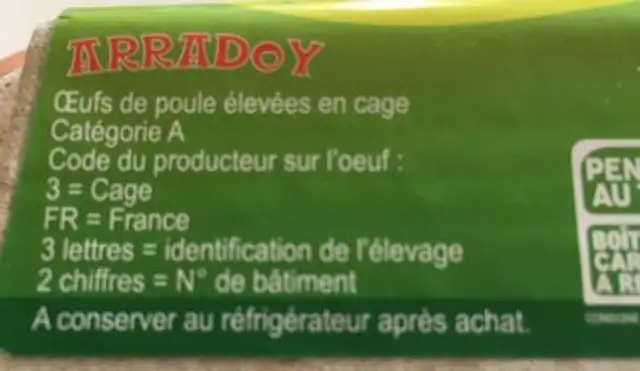 6 Oeufs Frais Datés (gros) ingredients label