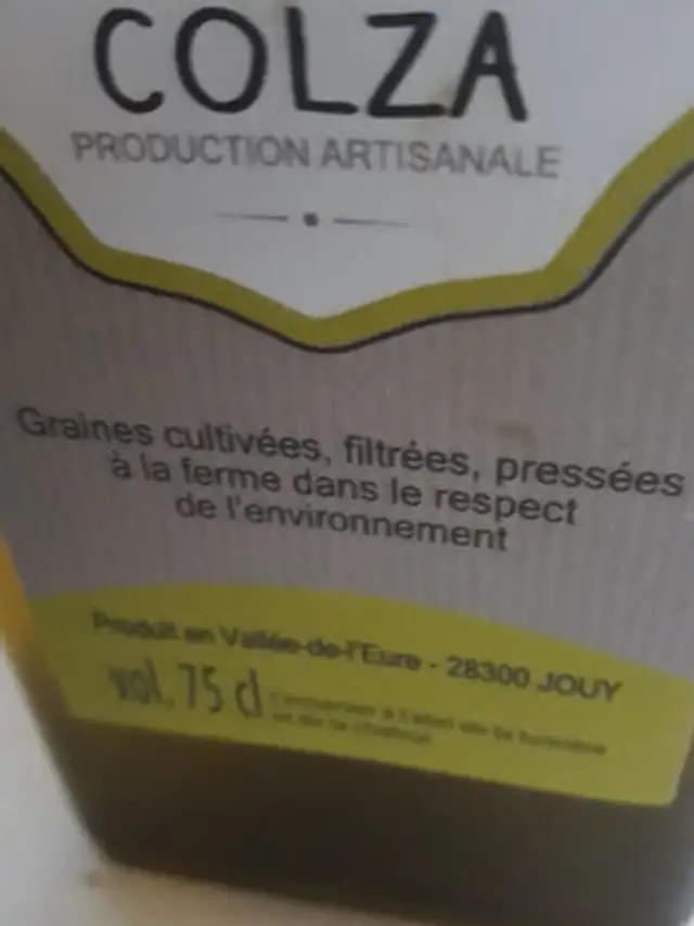 huile de colza ingredients label