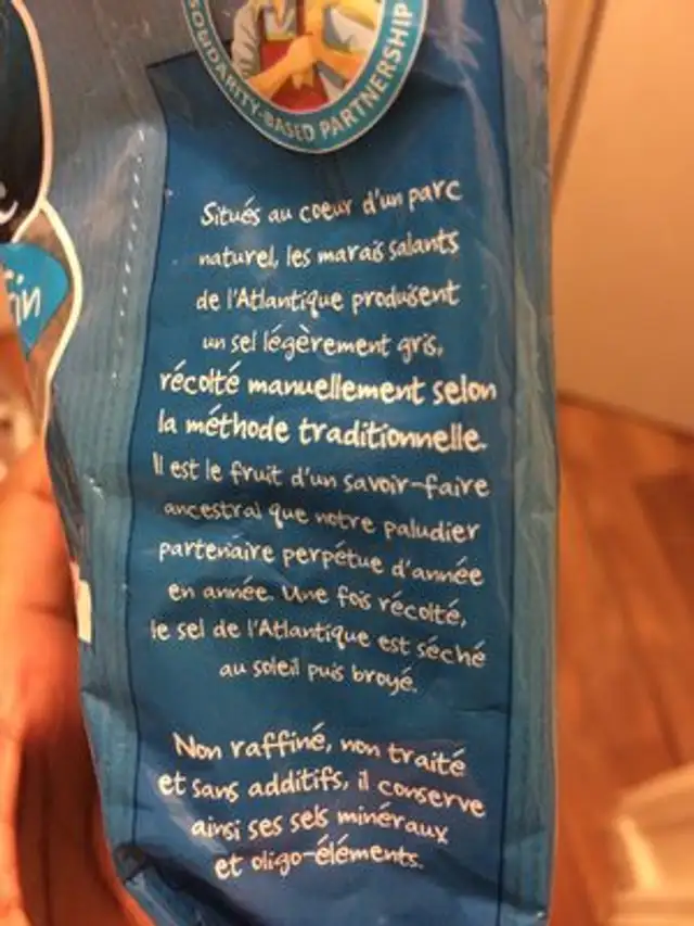 500G Sel Fin ingredients label