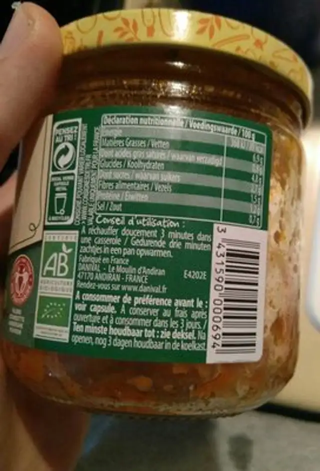 Ratatouille ingredients label