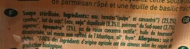 50CL Soupe Saveur Tomate Epeautre ingredients label