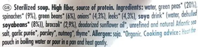 Soupe aux 5 légumes verts, bio ingredients label