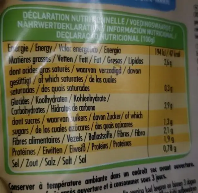 Soupe aux 5 légumes verts, bio nutrition facts table