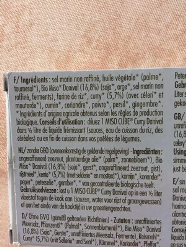 Miso Cube Curry ingredients label