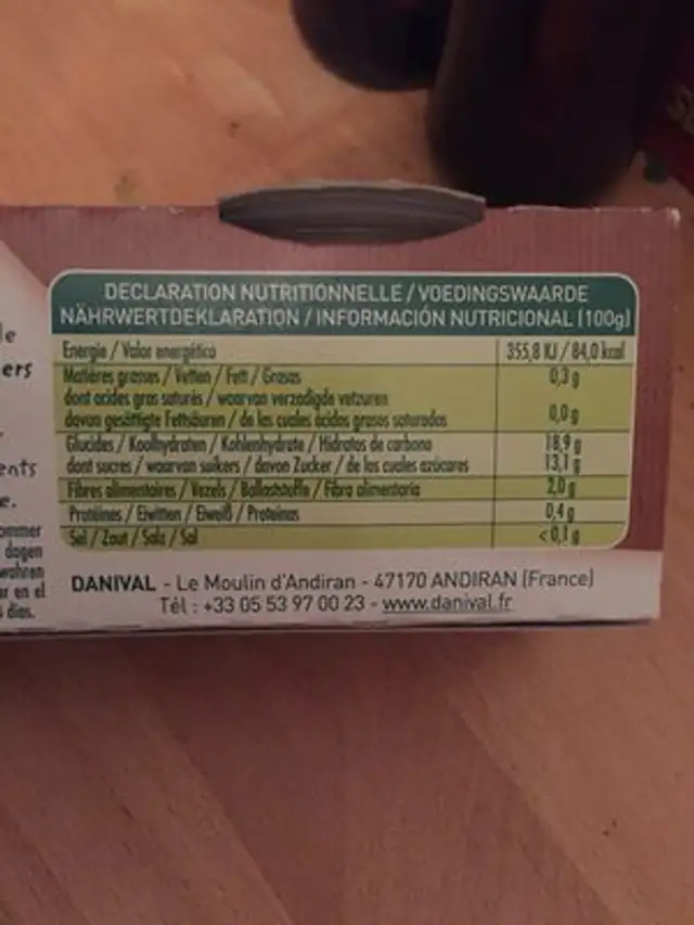Purée Pomme & Crème De Marron 100% Plaisir Bio ingredients label