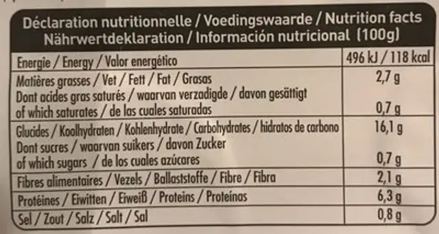 Assiette Tofu a L'indienne nutrition facts table
