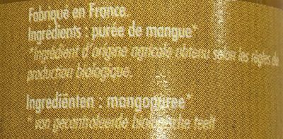 Purée de mangue ingredients label