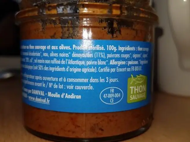Thoïonade Bio ingredients label