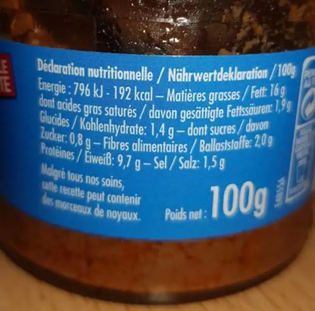 Thoïonade Bio nutrition facts table