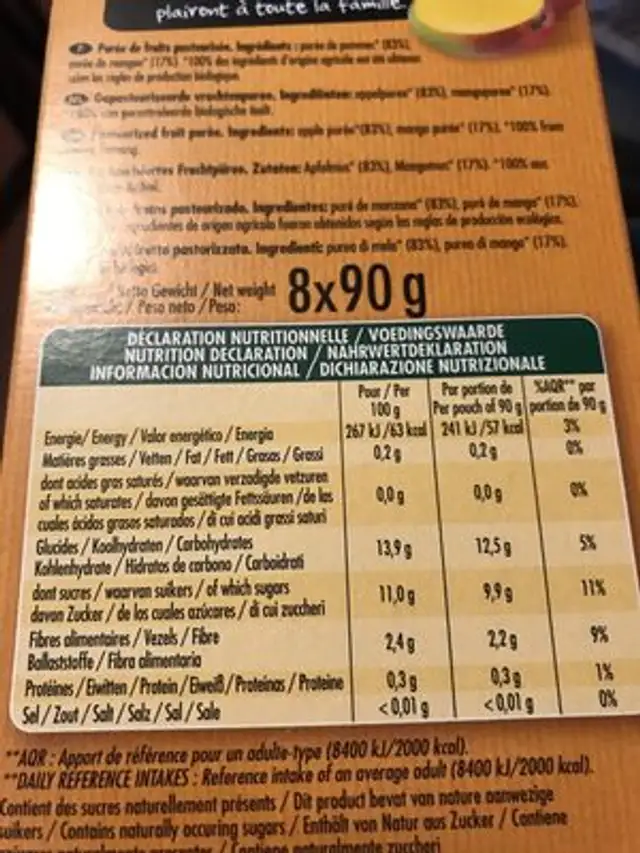 Poki bio pirée pomme mangue ingredients label
