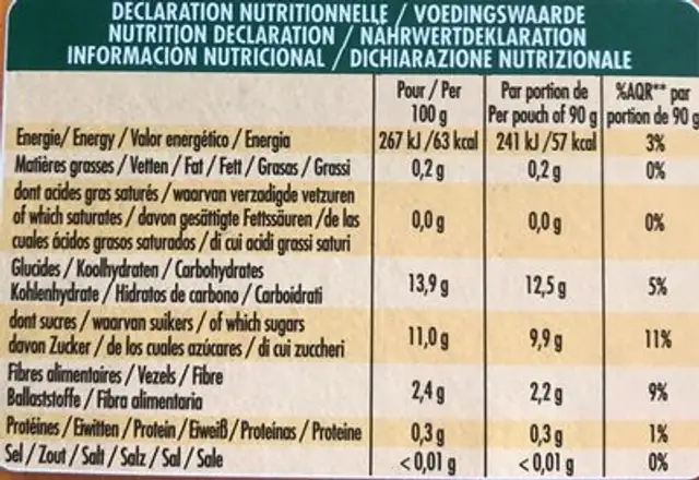 Poki bio pirée pomme mangue nutrition facts table