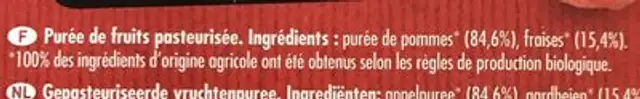 Danival Poki Bio - Purée Pomme & Fraise 100% Fruit Bio ingredients label