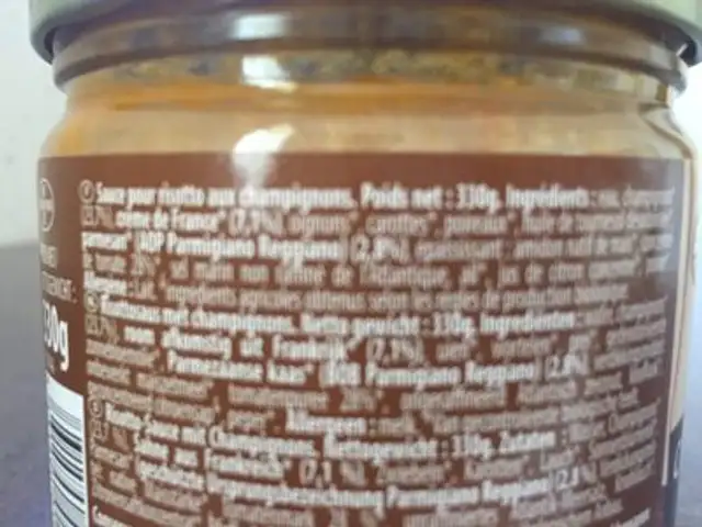 Sauce Risotto Aux Champignons ingredients label