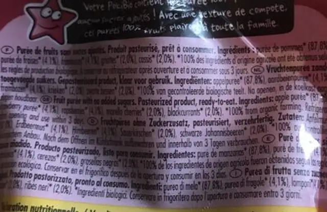 GOURDE POKI POMME FRUITS ROUGES ingredients label