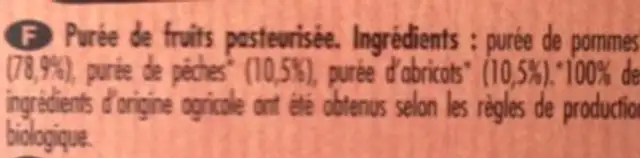 Poki Bio - Purée Pomme, Pêche & Abricot 100% Fruit Bio Sans Sucres Ajoutés ingredients label