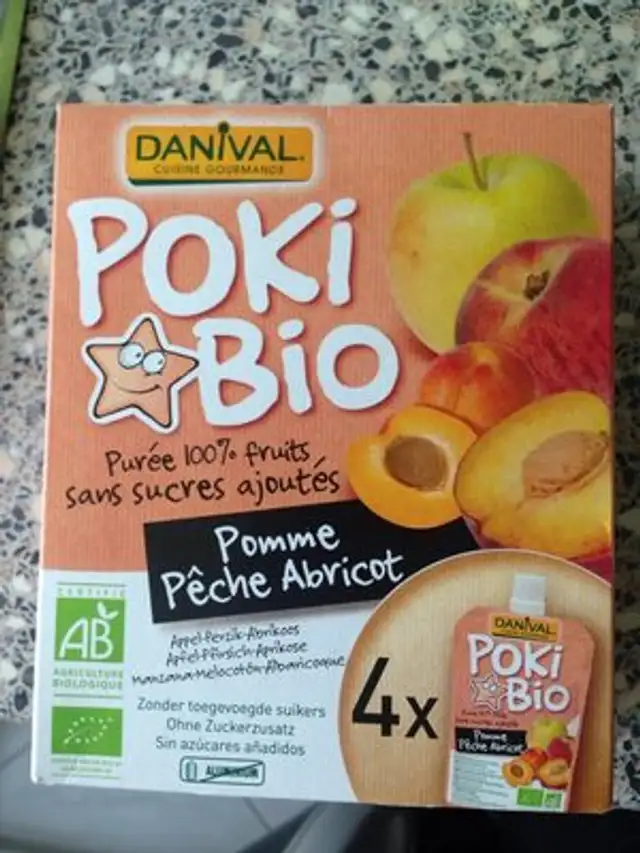 Poki Bio - Purée Pomme, Pêche & Abricot 100% Fruit Bio Sans Sucres Ajoutés nutrition facts table