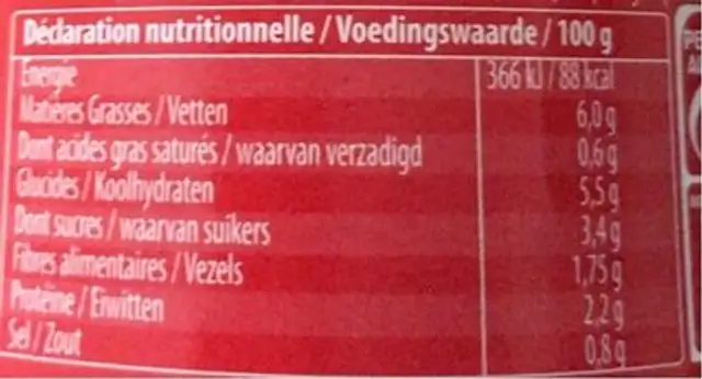 Sauce Au Tofu Facon Bolognaise nutrition facts table