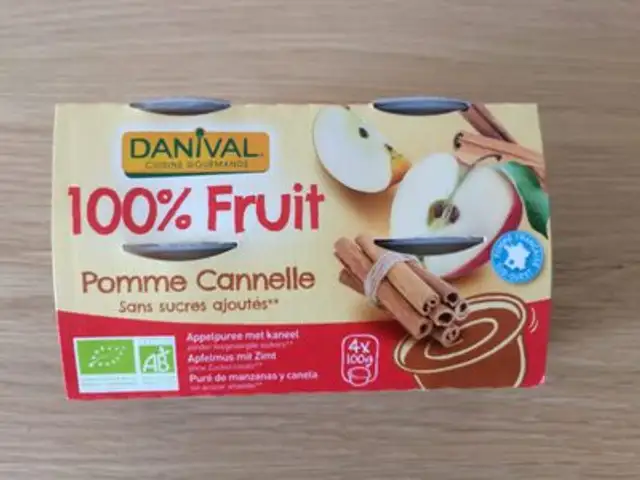 Purée 100% fruit, pomme cannelle sans sucres ajoutés ingredients label