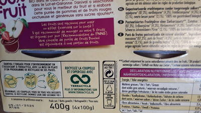 Purée Pomme & Fruits Rouges 100% Fruit Bio Sans Sucres Ajoutés front packaging