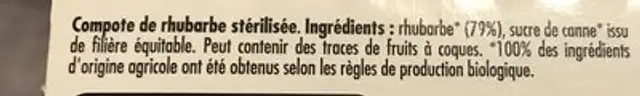 Comptee Rhubarbe ingredients label