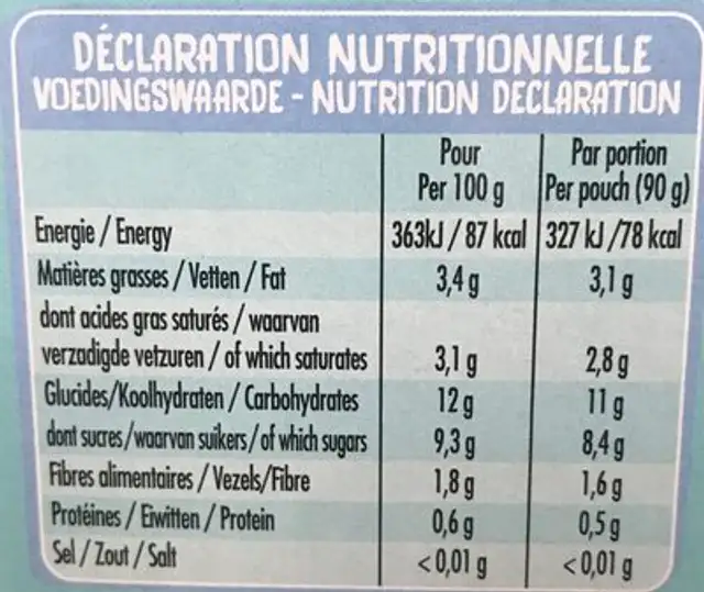 Poki bio pomme coco banane nutrition facts table